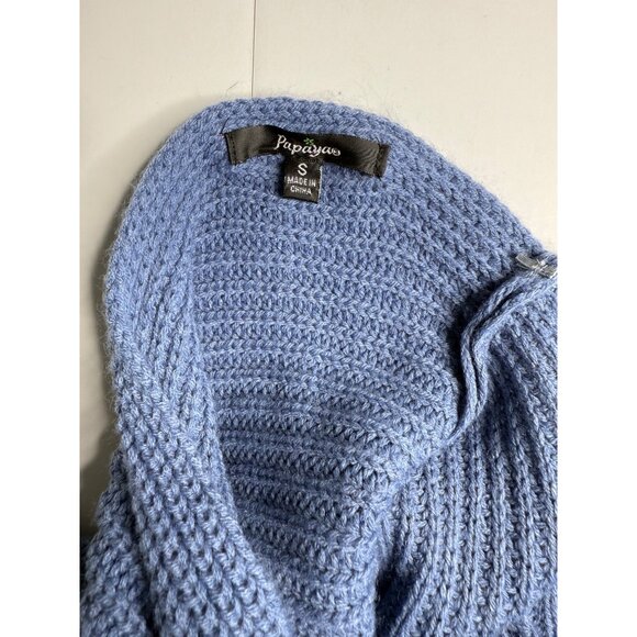 Papayas Womens Blue Ribbed Knit V-Neck Sweater With Twist Back Detail S - Picture 3 of 4
